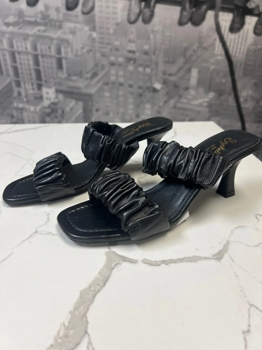 Anthropologie x Seychelles Leeward Heels Sandals Mules in Black/Size 8